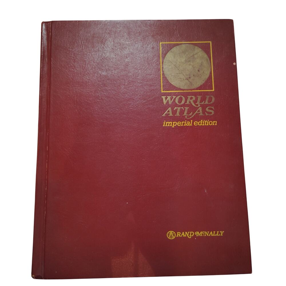 VTG 1973 Rand McNally World Atlas Imperial Edtn Oversized HC Burgundy Gold‑Foil